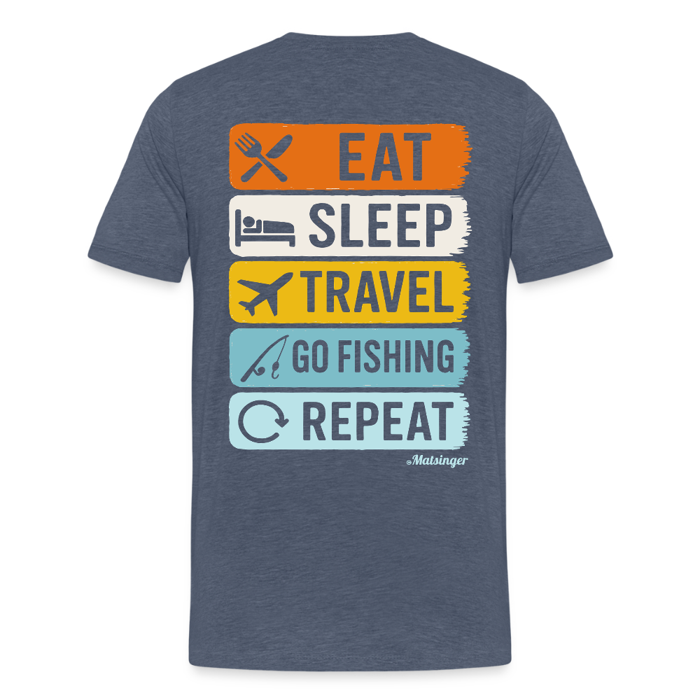 Eat-Sleep-Travel-Go Fishing-Repeat - Blau meliert
