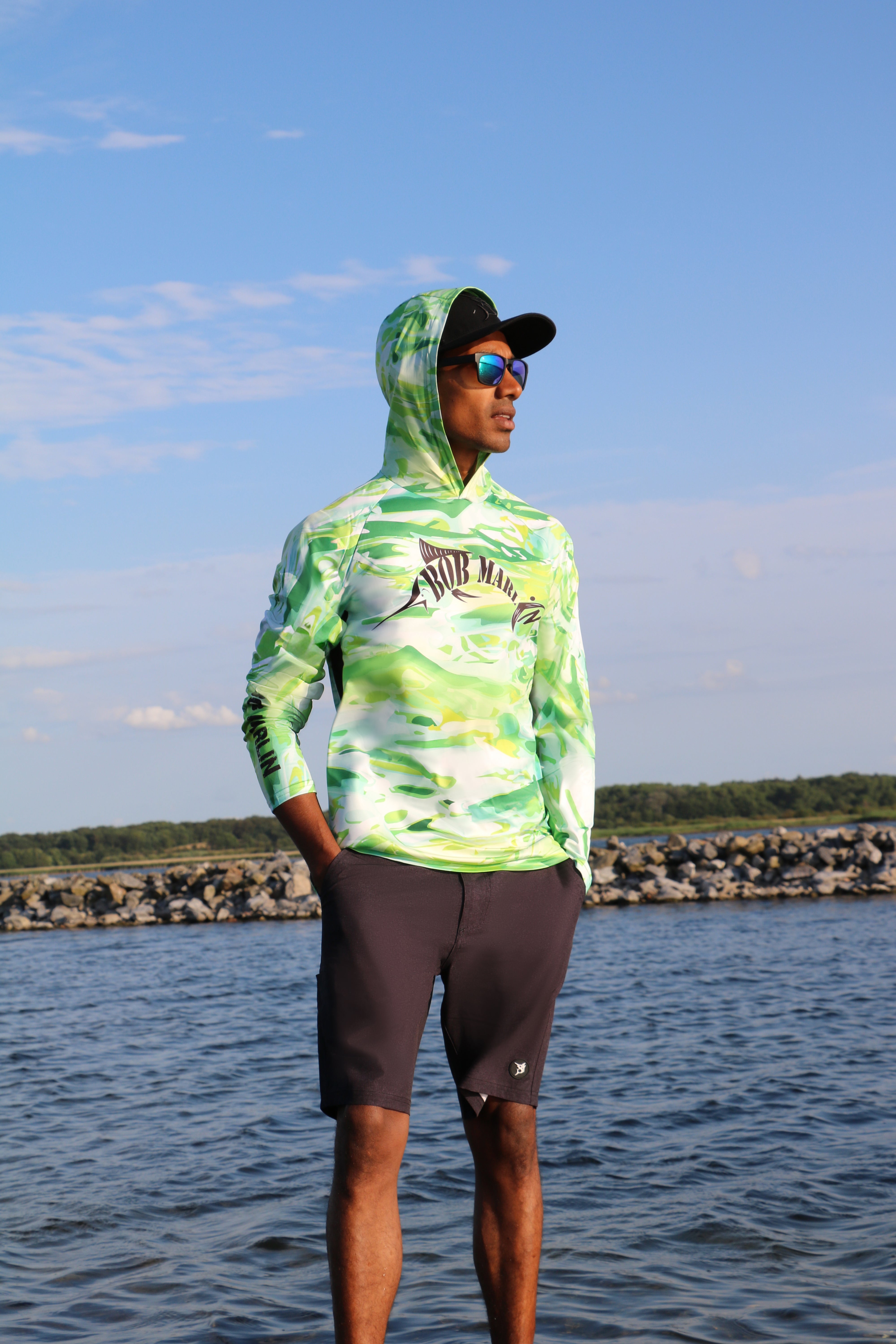 Bob Marlin Performance Hoodie GREEN STORM